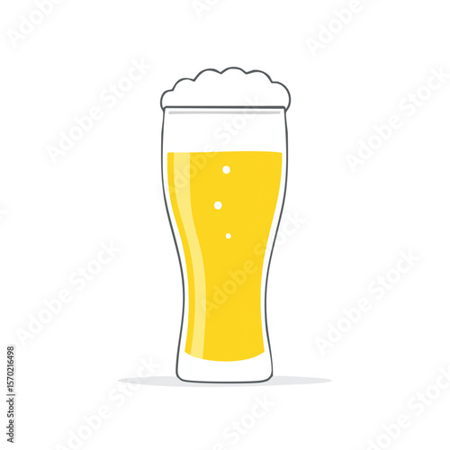 Tall glass of pale yellow beer with thick white foam on a dark background
