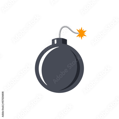 Cartoon bomb with lit fuse against a black background Danger symbol illustration