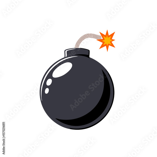 Cartoon Style Bomb with Lit Fuse ready to Explode on a dark background, flat design, impending danger and risk concept