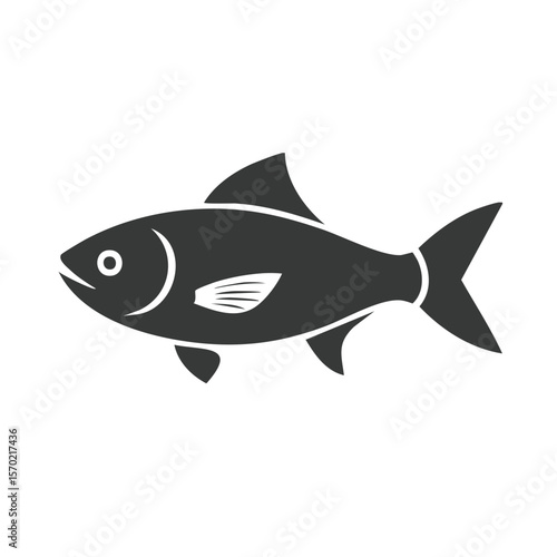 Fish swimming in silhouette with dorsal and tail fins against black background