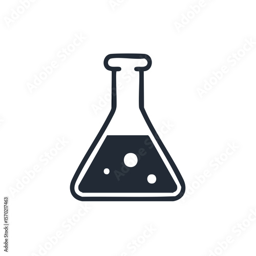Dark Flask with Bubbles: Outline Icon for Science, Chemistry, Experiments and Laboratory Work