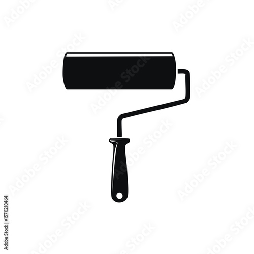 Dark silhouette of paint roller applicator for home renovation and decoration projects
