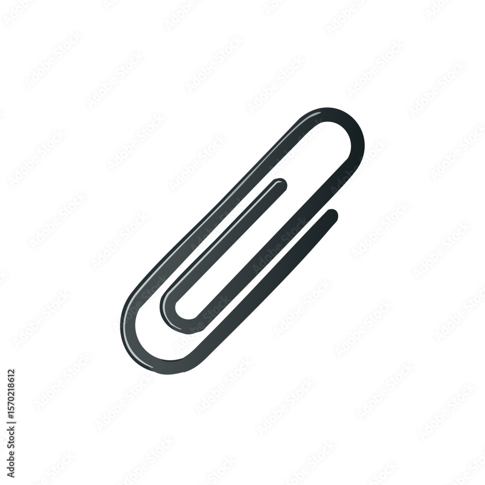 Isolated dark grey paper clip on a black background, illustrating stationary and office supplies. Isolated dark grey paper clip on a black background, illustrating stationary and office supplies.