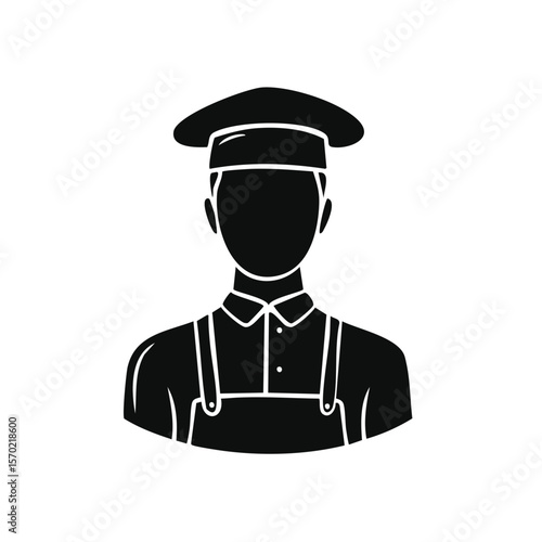 Chef Silhouette Wearing Uniform on Black Background