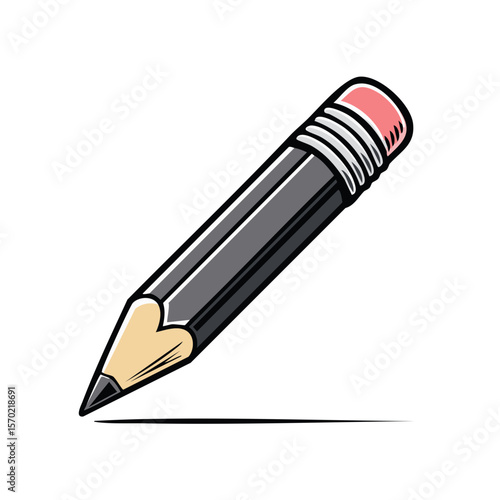 Sharpened Cartoon Pencil with Eraser on Black Background