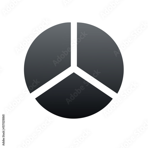 Abstract dark gray circle divided into three parts. Graphic design concept for sharing information and statistics.