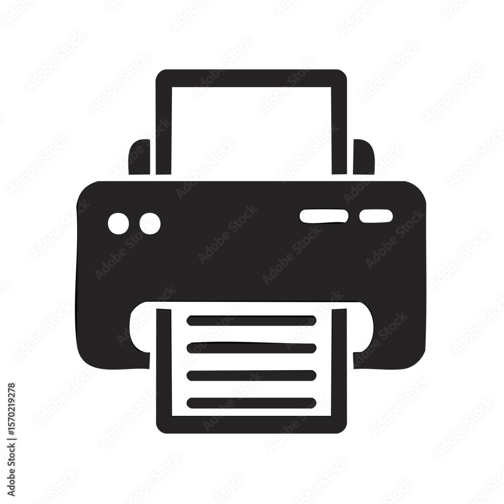 Printer Printing Paper Sheets in Black and White Flat Vector Icon for Office and Documents