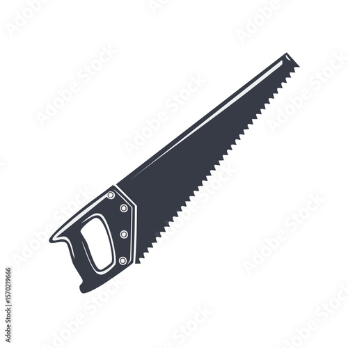 Illustration of a Traditional Hand Saw with Sharp Teeth on a Black Background