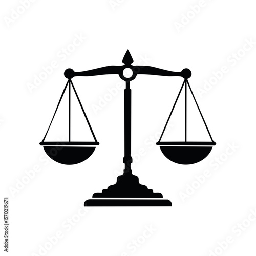 Black silhouette of scales of justice symbolizing law, balance, fairness, and legal system on dark background