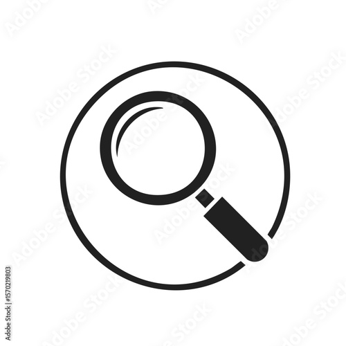 Magnifying glass in circle minimal design vector graphic for searching and finding information or zoom in concept