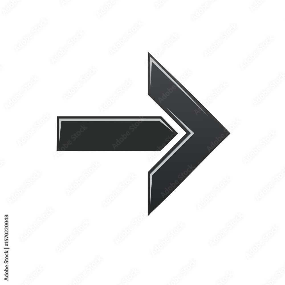 Right arrow icon illustration pointing direction for web design or app development on solid black background Right arrow icon illustration pointing direction for web design or app development on solid black background