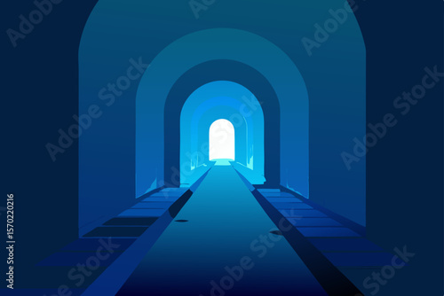 Abstract Blue Tunnel Journey Through an Enigmatic Passageway to the Light