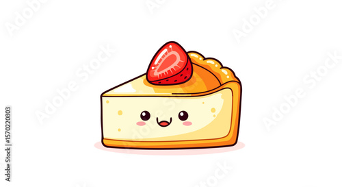 Adorable Cartoon Cheesecake Slice with Strawberry