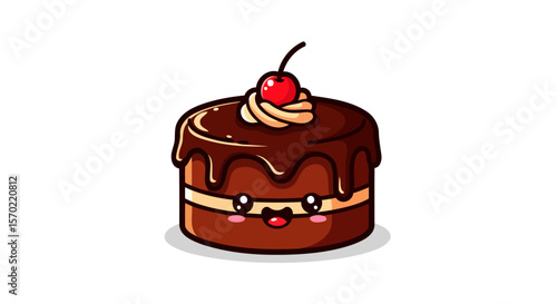 Cute Chocolate Cake with Cherry Yummy Dessert