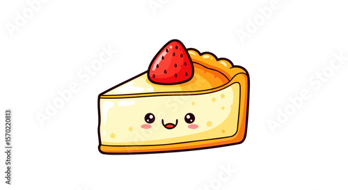 Adorable Cartoon Cheesecake with Strawberry Sweet Dessert