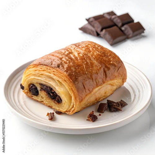 Classic French Pain au Chocolat Isolated on White – Ultra HD Pastry Photo for Menus and Ads