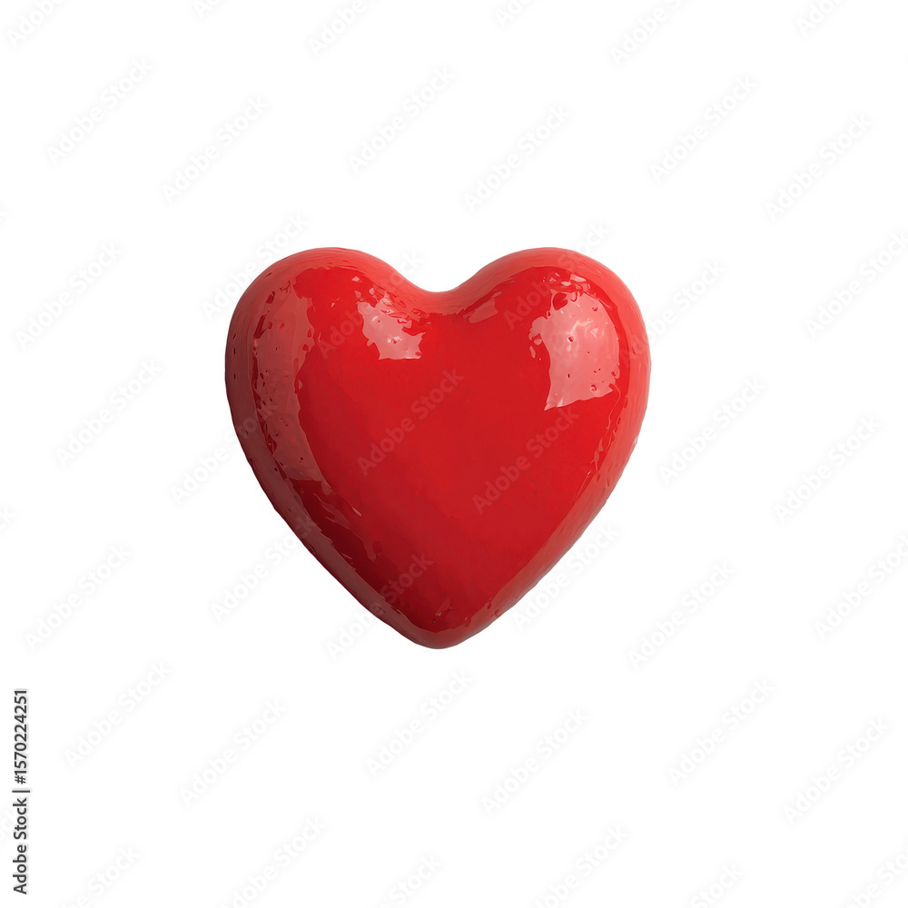 A shiny, smooth, bright red heart symbol with reflective highlights and a three-dimensional appearance.