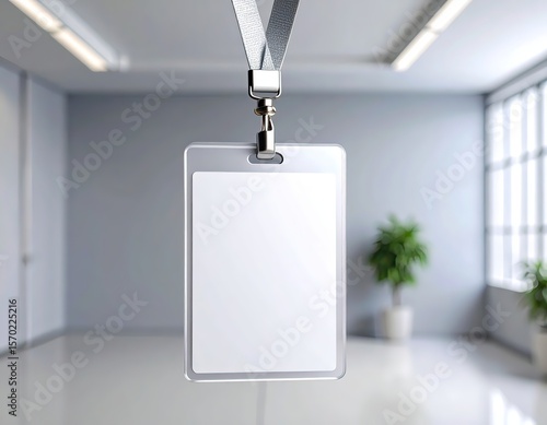 Empty ID Card on Lanyard Mockup in Modern Office