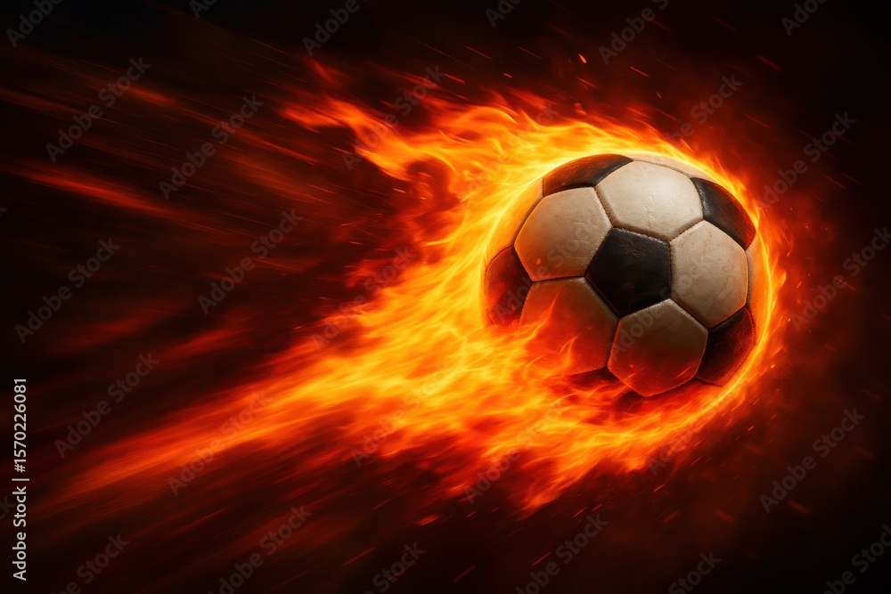 Fototapeta premium Dynamic soccer ball with fire effects and motion blur on isolated white background