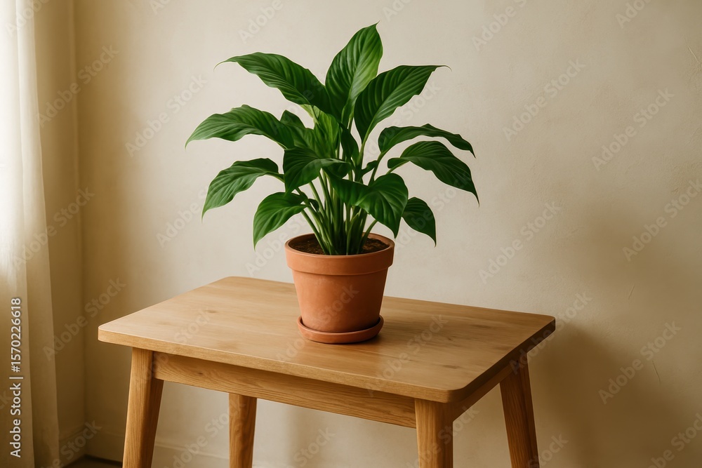 Natural Home Decor: Wooden Table with Plant Creating Organic Interior Design and Sustainable Living Natural Home Decor: Wooden Table with Plant Creating Organic Interior Design and Sustainable Living