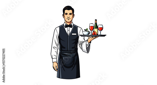 Attentive Waiter Serving Wine and Appetizers in Elegant Restaurant
