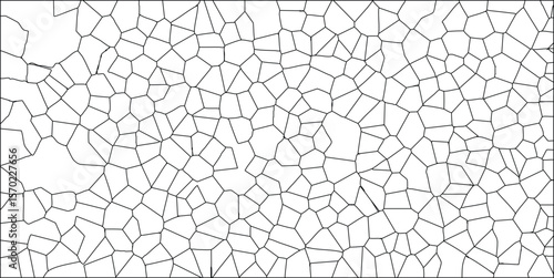 Abstract black and white voronoi pattern design creating a cellular network with geometric shapes and organic forms