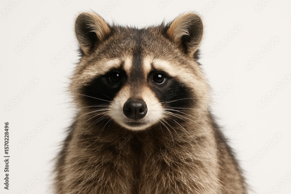 Curious woodland raccoon with distinctive facial markings isolated on clean white background for versatile design use Curious woodland raccoon with distinctive facial markings isolated on clean white background for versatile design use
