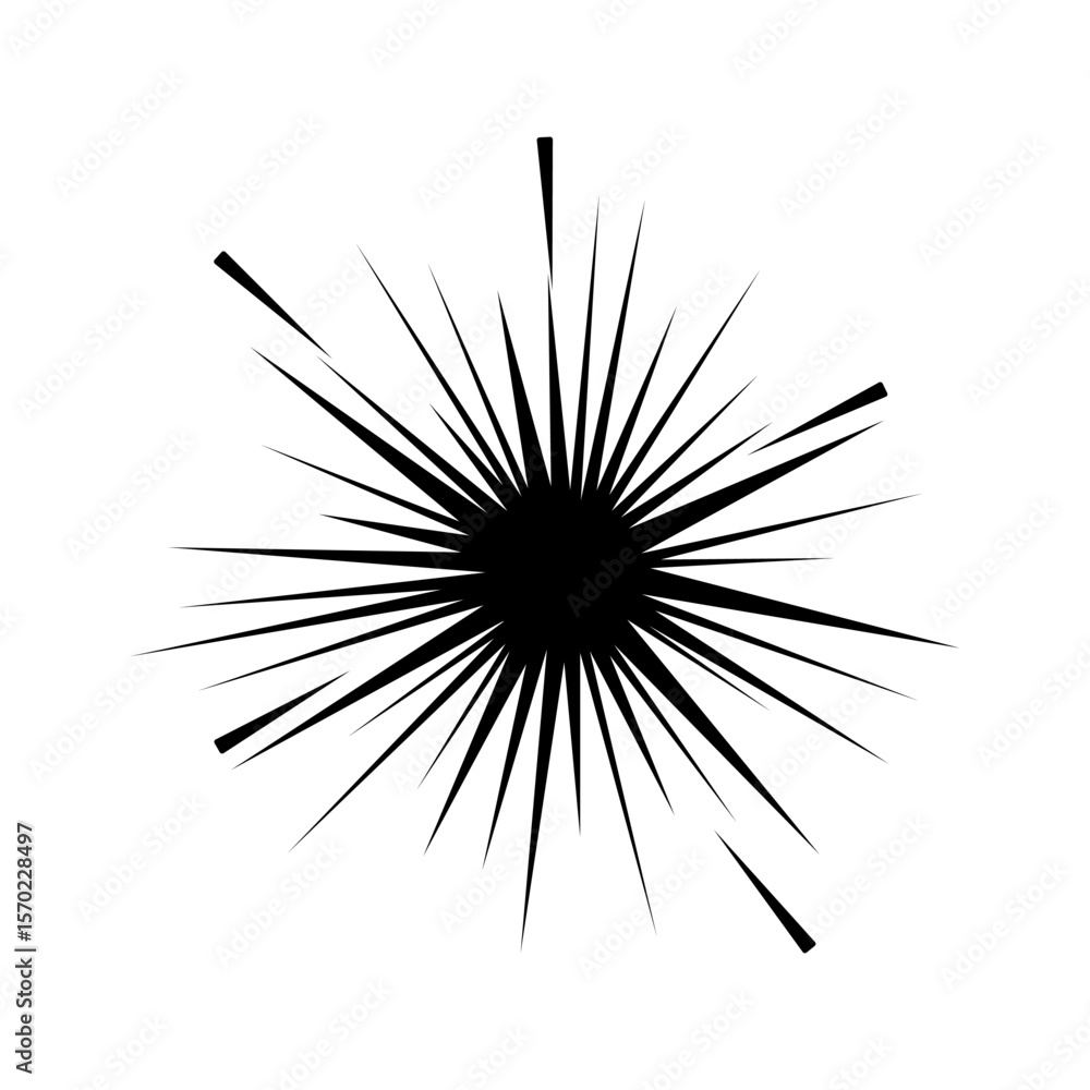 Fototapeta premium Black explosion effect. Burst graphic element. Dynamic starburst shape. Vector illustration.