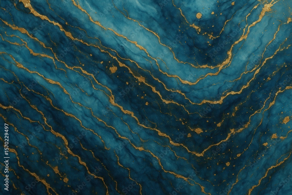 Fototapeta premium Luxurious blue marble texture with elegant gold veining creating sophisticated abstract background pattern