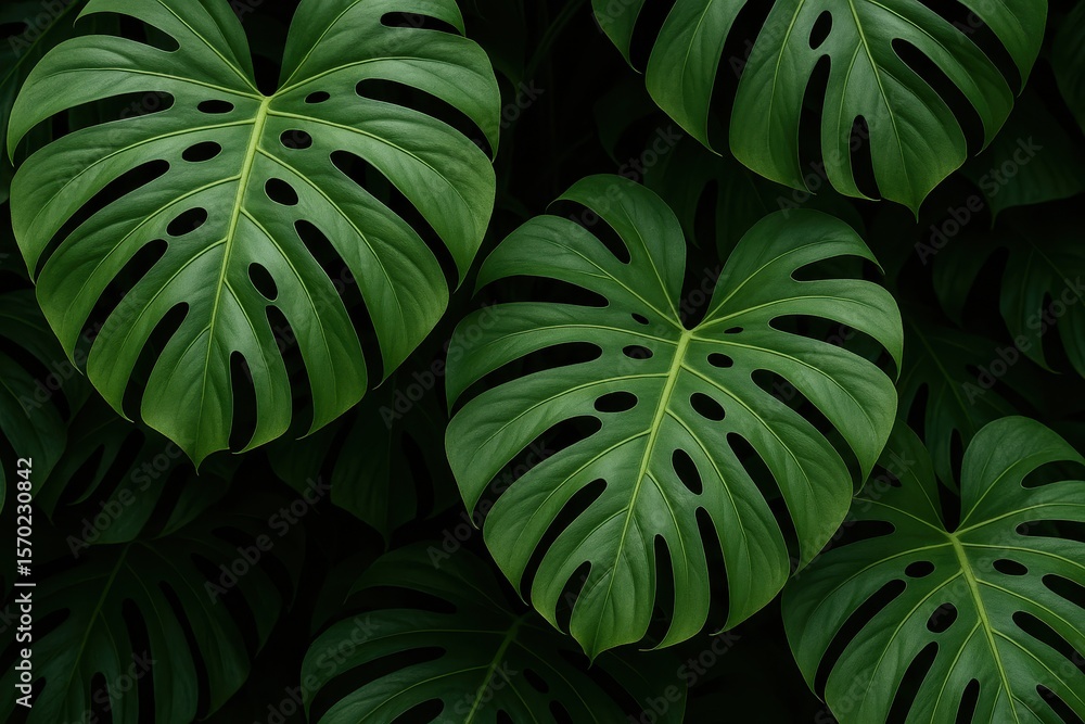 custom made wallpaper toronto digitalTropical monstera deliciosa leaves with intricate split patterns creating elegant botanical overlay design