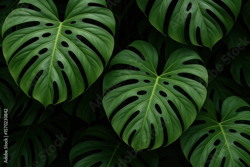 Wallpaper Mural Tropical monstera deliciosa leaves with intricate split patterns creating elegant botanical overlay design Torontodigital.ca