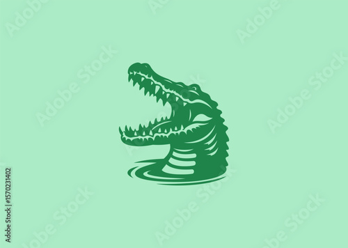 Open-mouth crocodile logo for danger, wild, or strong brand identity.