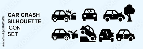 Vector Car Crash Silhouette Icon Set for Emergency and Safety Signs