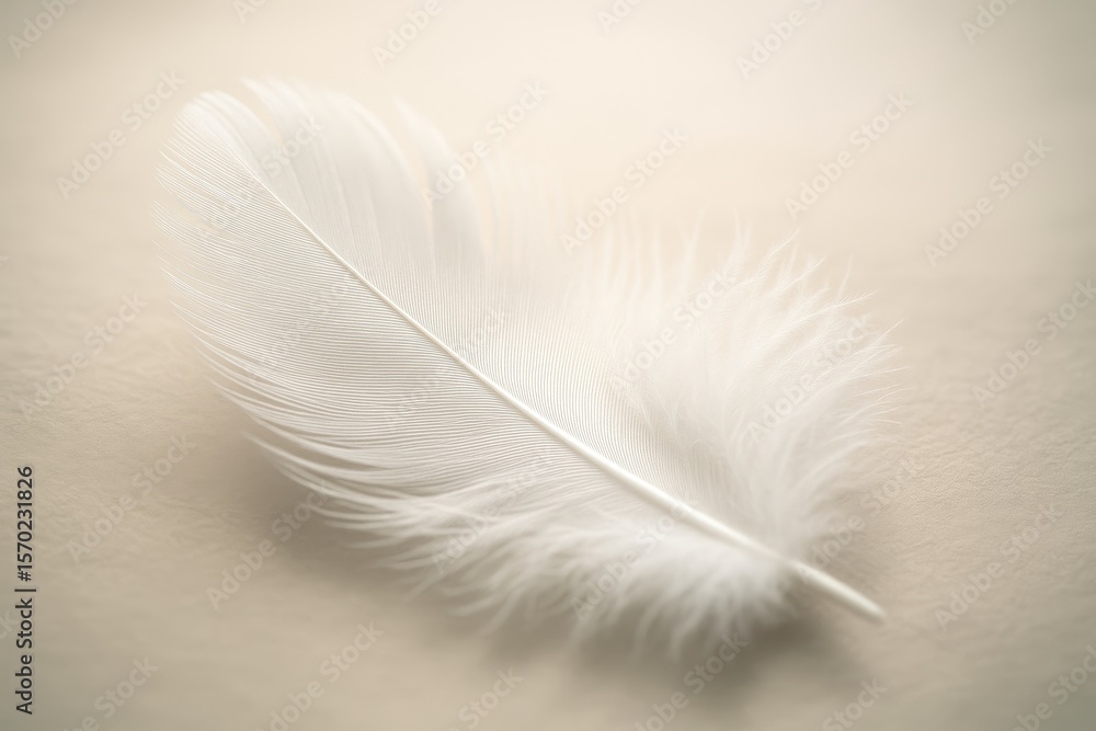 Obraz premium Elegant Feather Symbolism: Pure white feather with soft natural textures representing peace, purity, and spiritual symbolism for wellness and inspirational themes