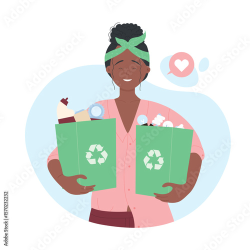 Waste management and trash sorting. Environment protection and rubbish recycling cartoon vector illustration