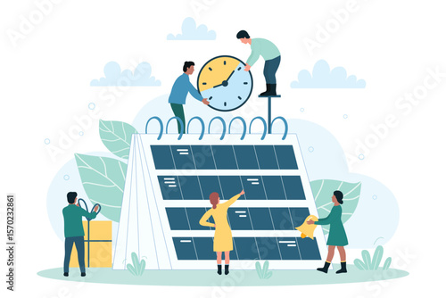 Daily organization in project calendar, event schedule for business people. Cartoon tiny busy managers organize work process and meetings flat vector illustration. Time management, service concept