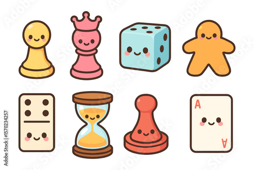 Cute board game pieces vector illustration for kids and playful design in flat kawaii style