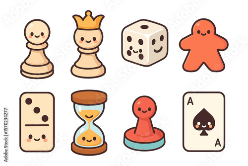 Cute board game icon set vector illustration in flat style for design