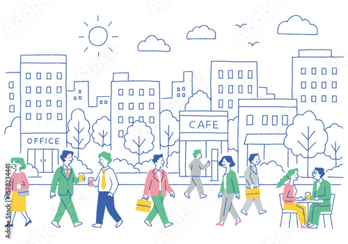 Business person walking in business district_Color