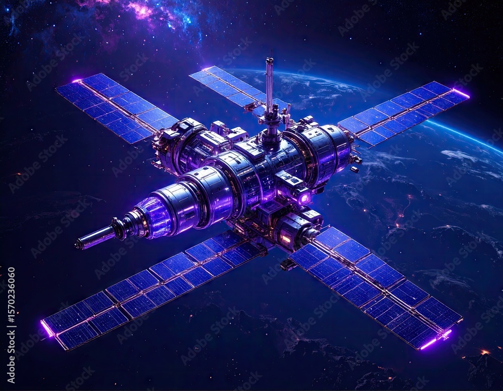 Obraz premium Futuristic space station orbiting Earth