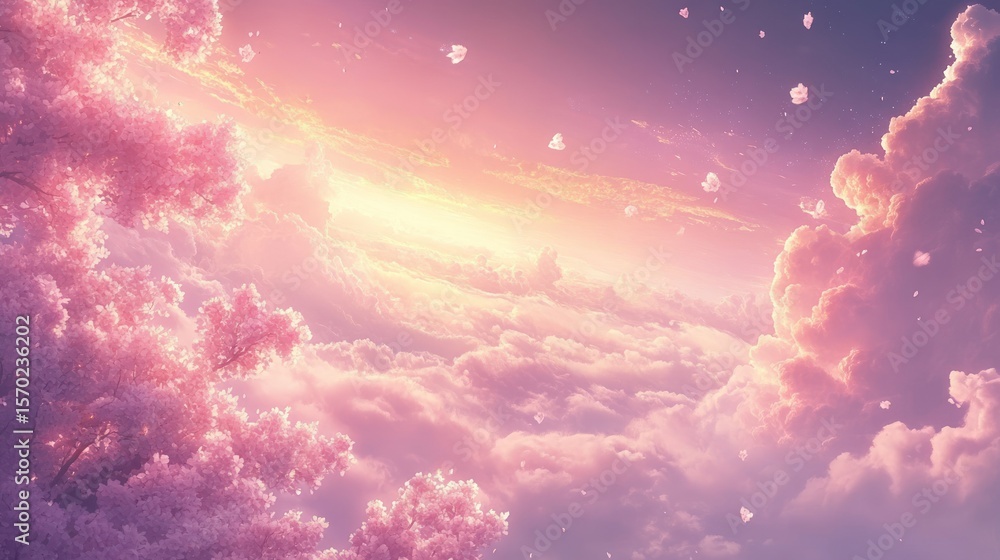 Pink Cherry Blossom Cloudscape - Peaceful Sunrise - Artistic Fantasy Pink Cherry Blossom Cloudscape - Peaceful Sunrise - Artistic Fantasy