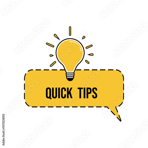 Quick tips with lightbulb, helpful tricks vector logos, emblems and banners vector set isolated. Helpful idea, solution and trick illustration