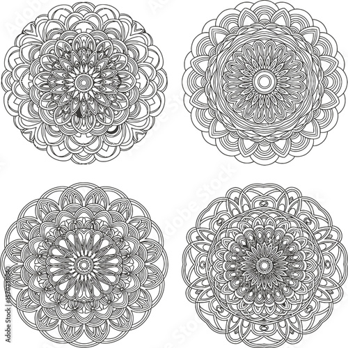 Simple Floral Mandala Vector for Coloring - Geometric Ornamental Design