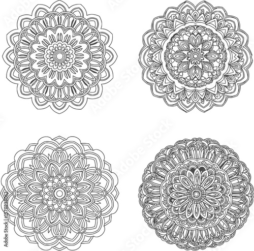 Simple Floral Mandala Vector for Coloring - Geometric Ornamental Design
