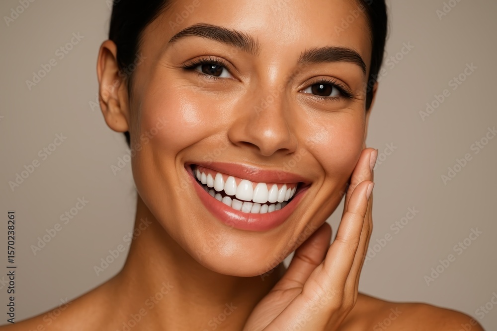 Radiant woman with perfect smile showcasing natural beauty and dental health confidence Radiant woman with perfect smile showcasing natural beauty and dental health confidence