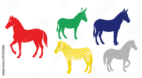 Vector colorful horse donkey zebra vector illustration animal silhouette equine mammal wildlife design graphic art