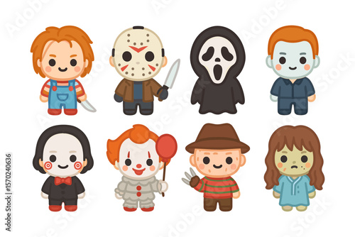 Cute horror characters vector illustration for halloween design in flat style