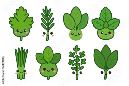 Cute herb characters vector illustration in flat style for kids design