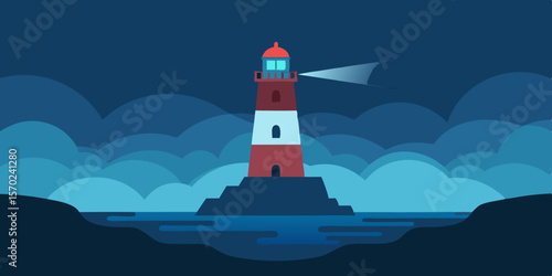 Lighthouse Guiding Light A Nighttime Seascape Illustration