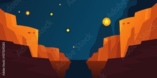 Celestial Canyon Night Sky over Orange Cliffs, Starry Night Landscape